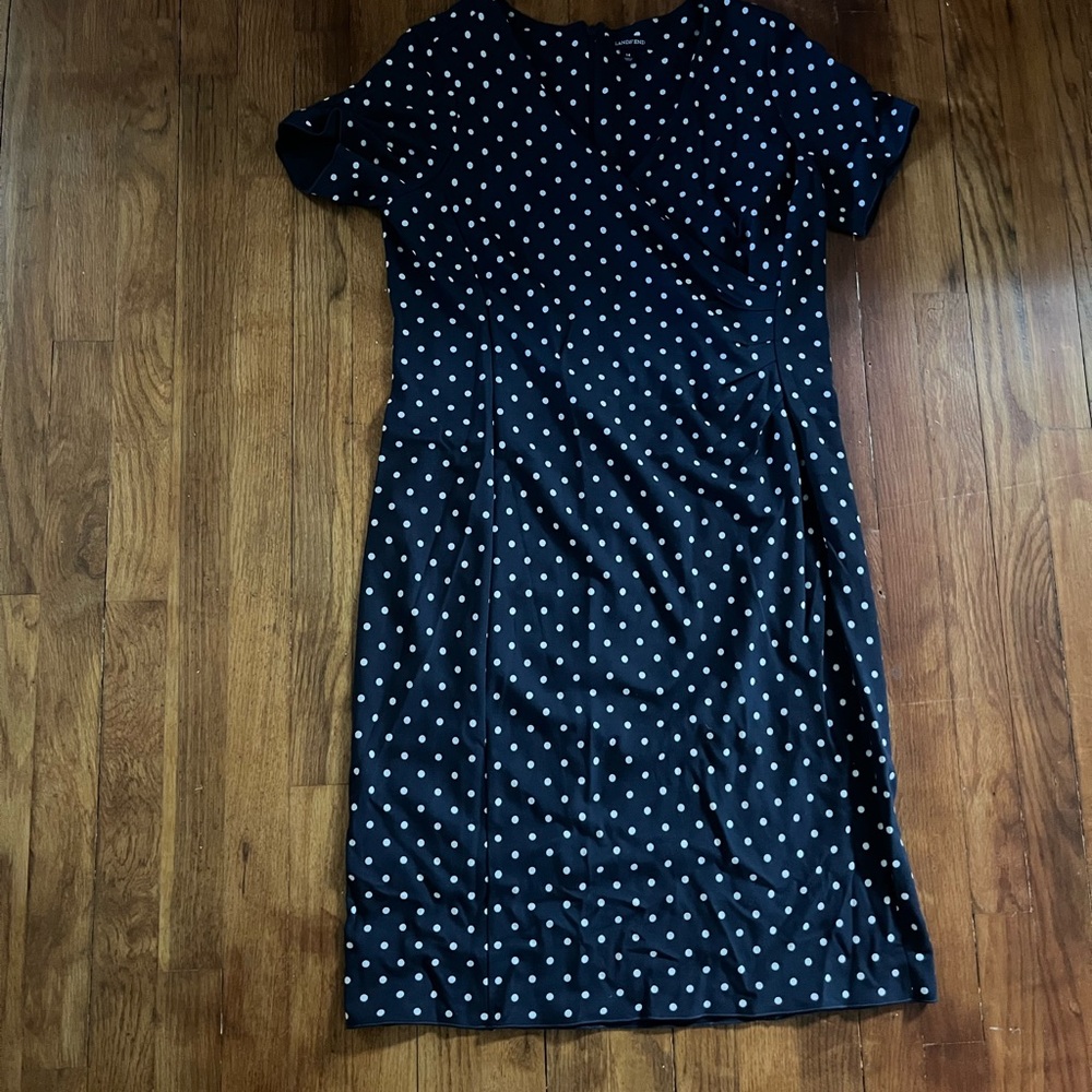 Lands’ End Navy Poke A Dot Dress
